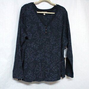 Terra & Sky Women's 3X (24W - 26W) Long Sleeve Henley V Neck Waffle Texture Top